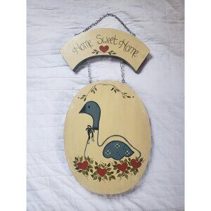 Vintage Handpainted Wooden Welcome sign with a goose